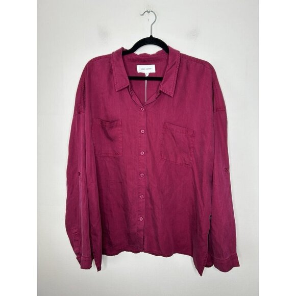 Dear John Long Sleeve Tencel Maroon Red Women’s Button Down Top Size Large NWT - Picture 1 of 9